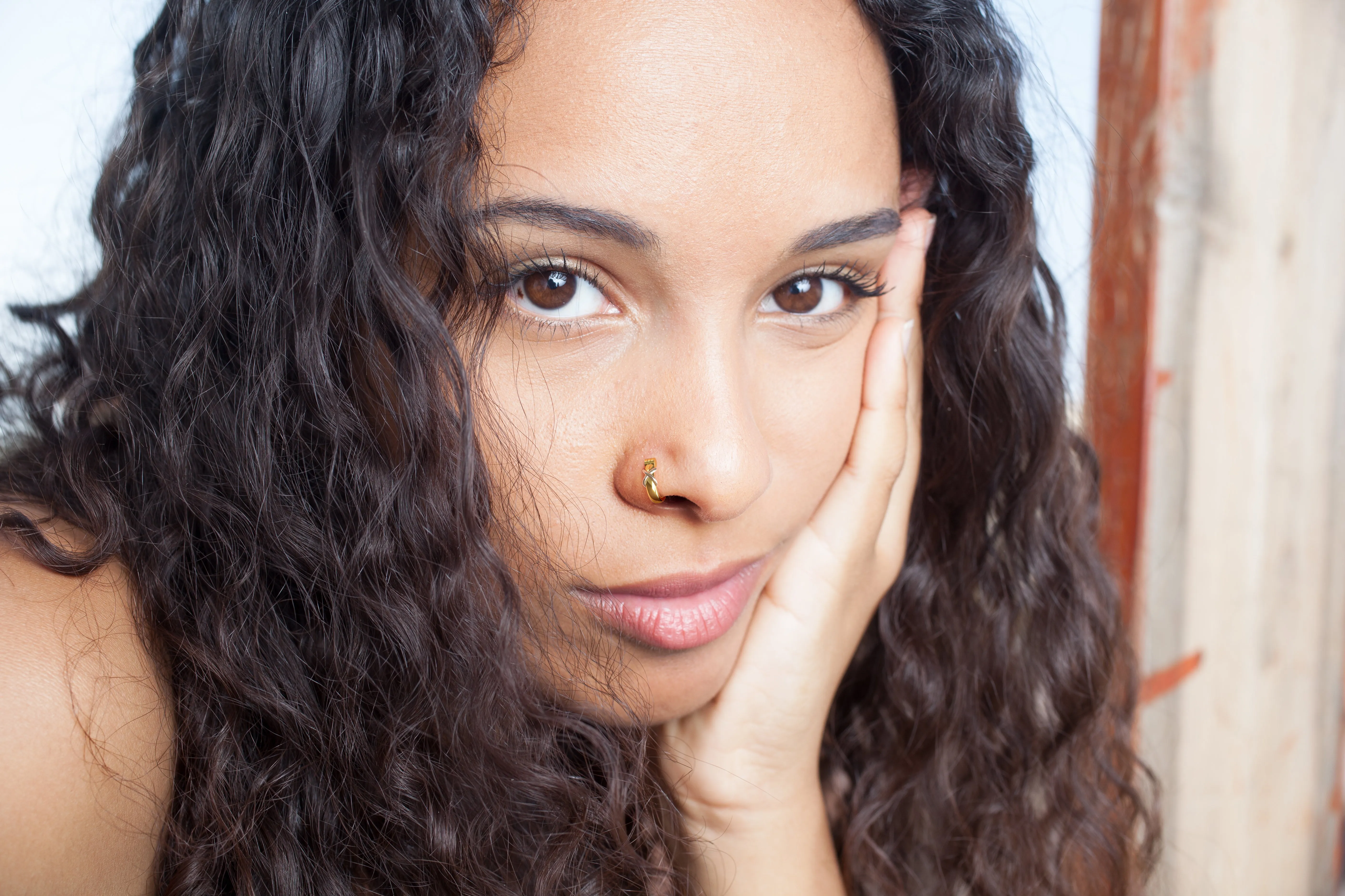 14K Gold Mixed Metal X Nose Clicker Hoop