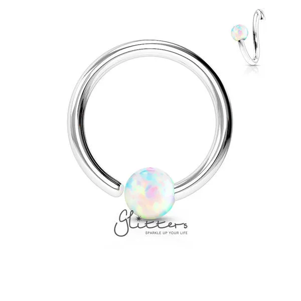 20GA 316L Surgical Steel Opal Ball Fixed On End Nose Hoop Ring-Opal White