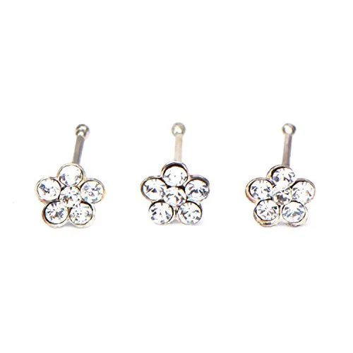 316L Surgical Steel WildKlass Nose Bone with Clear CZ Gem Flower Top