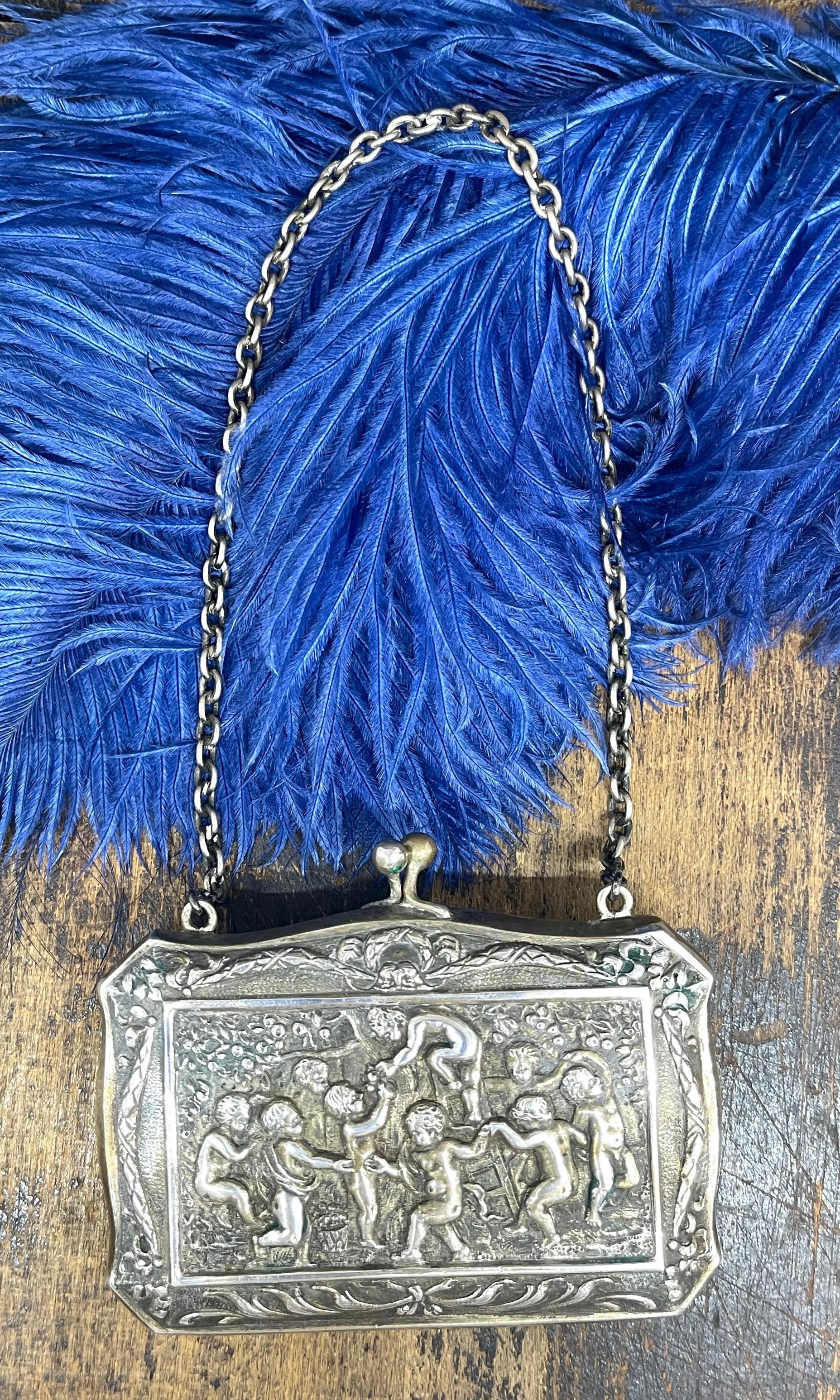 ANGEL BABIES Antique / Edwardian Silver Repousse Bag