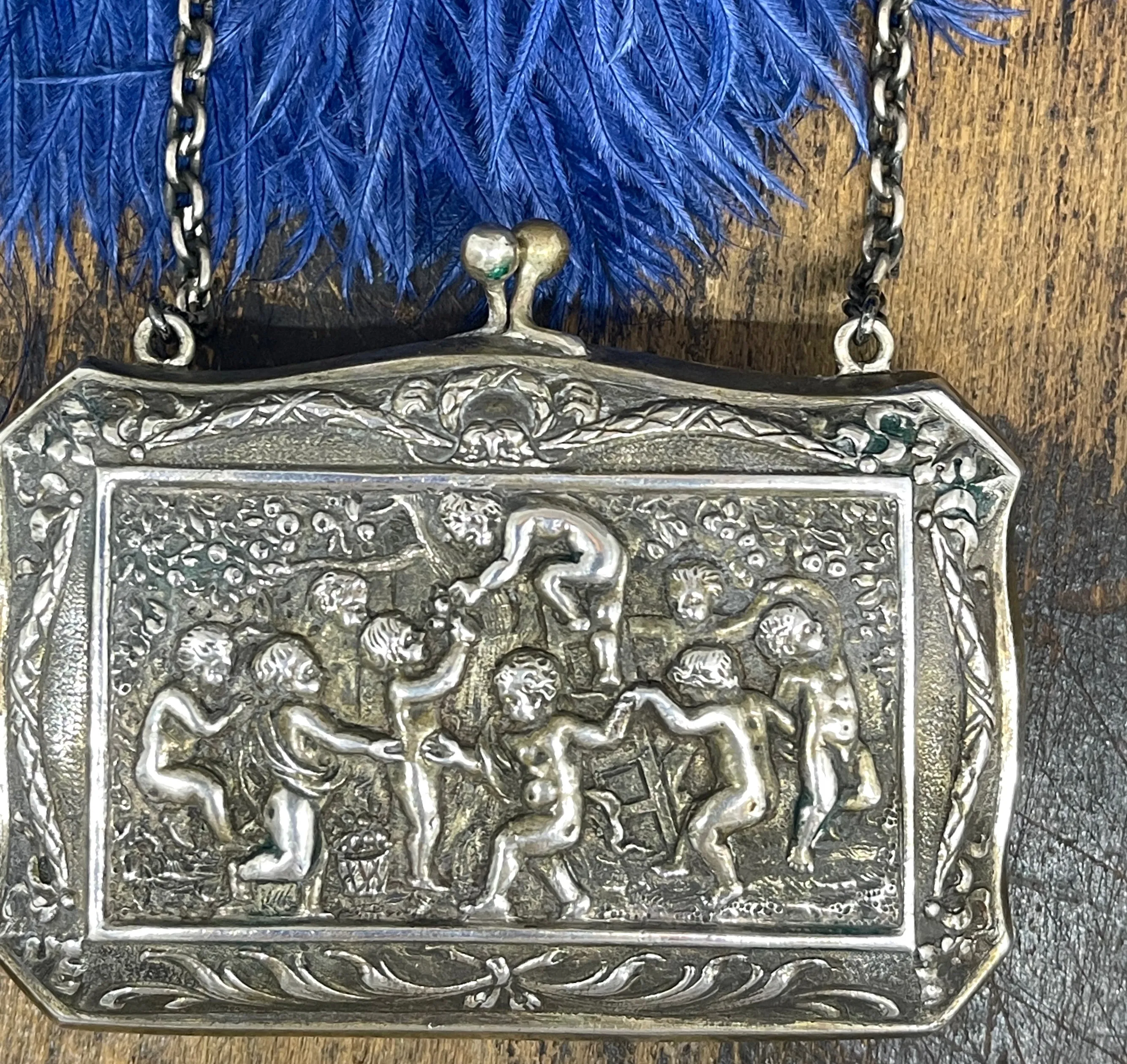 ANGEL BABIES Antique / Edwardian Silver Repousse Bag