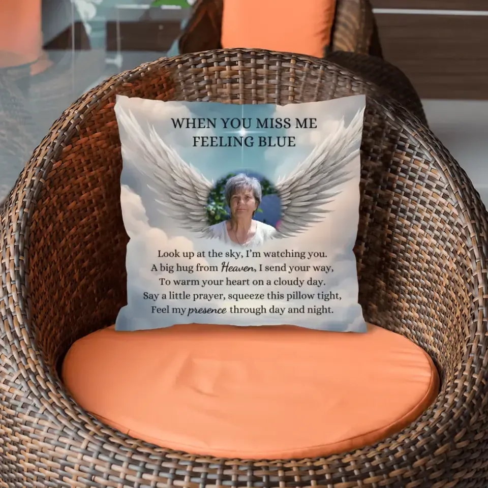 Angel Wings Photo Memorial Pillow with Insert, When You Miss Me Poem