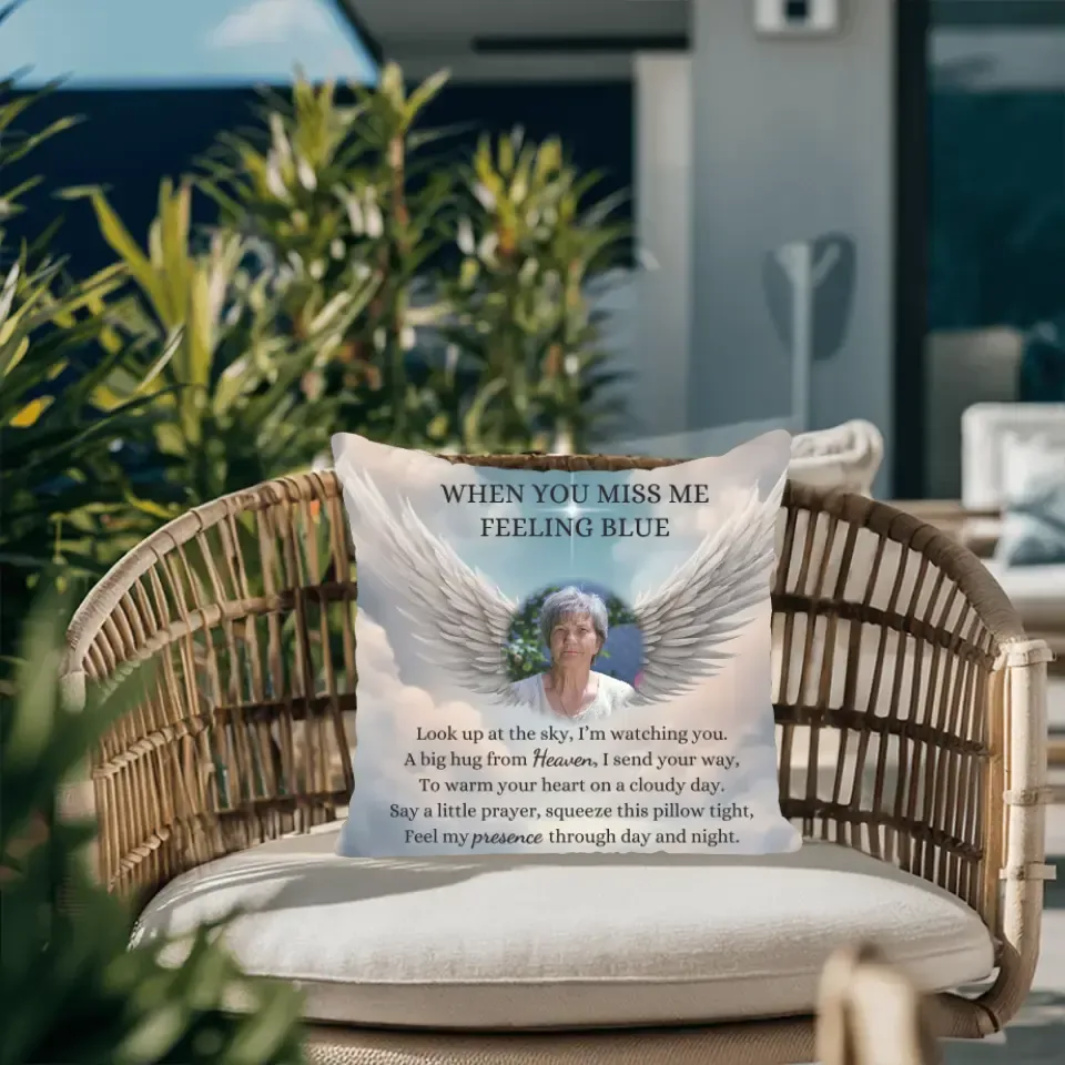 Angel Wings Photo Memorial Pillow with Insert, When You Miss Me Poem