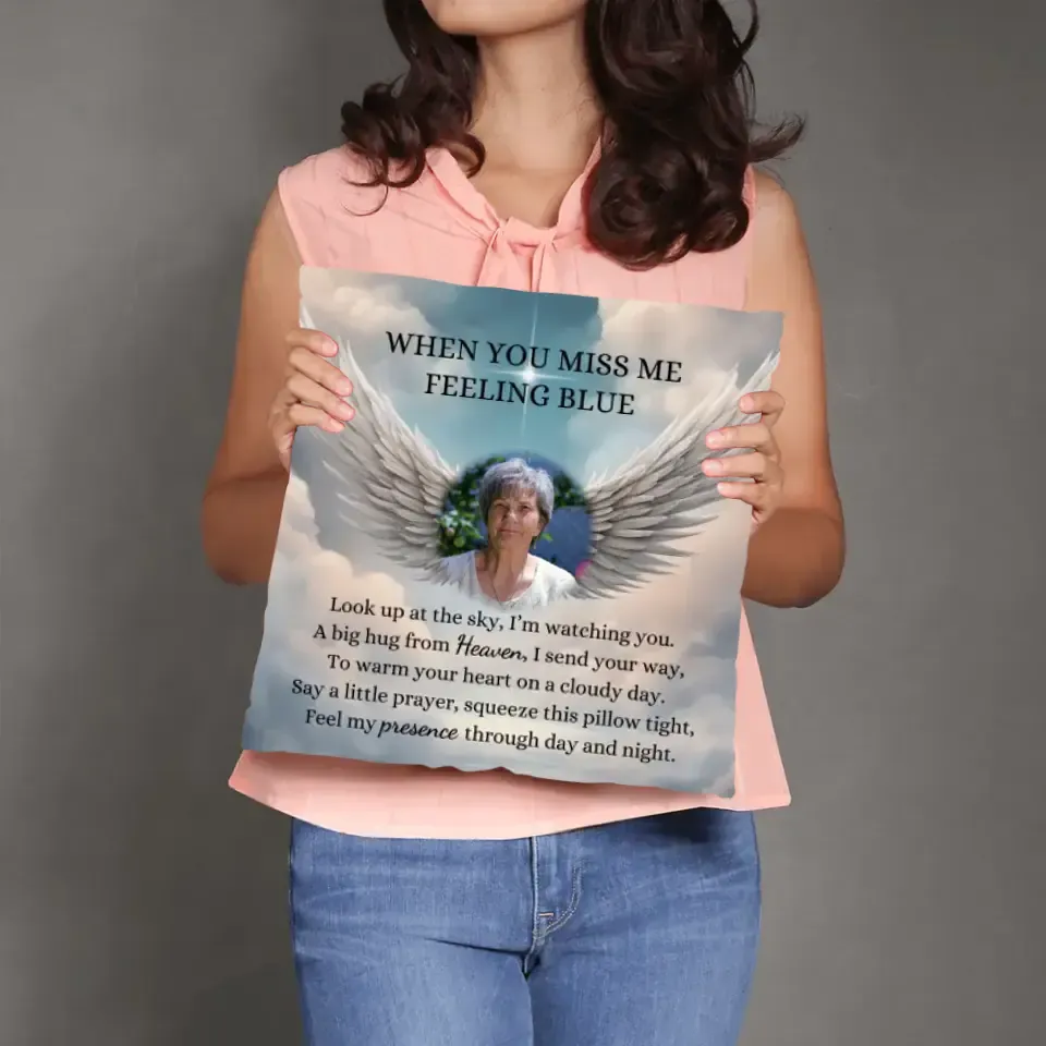 Angel Wings Photo Memorial Pillow with Insert, When You Miss Me Poem