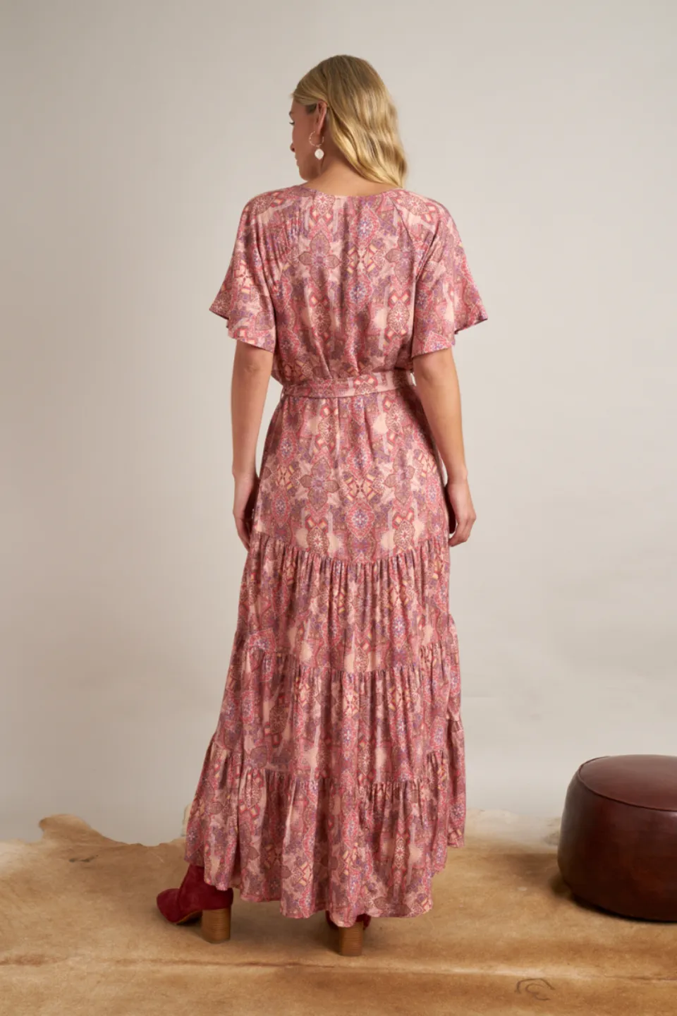 Ayla Pink Multi Wandering Soul V Tiered Maxi Dress