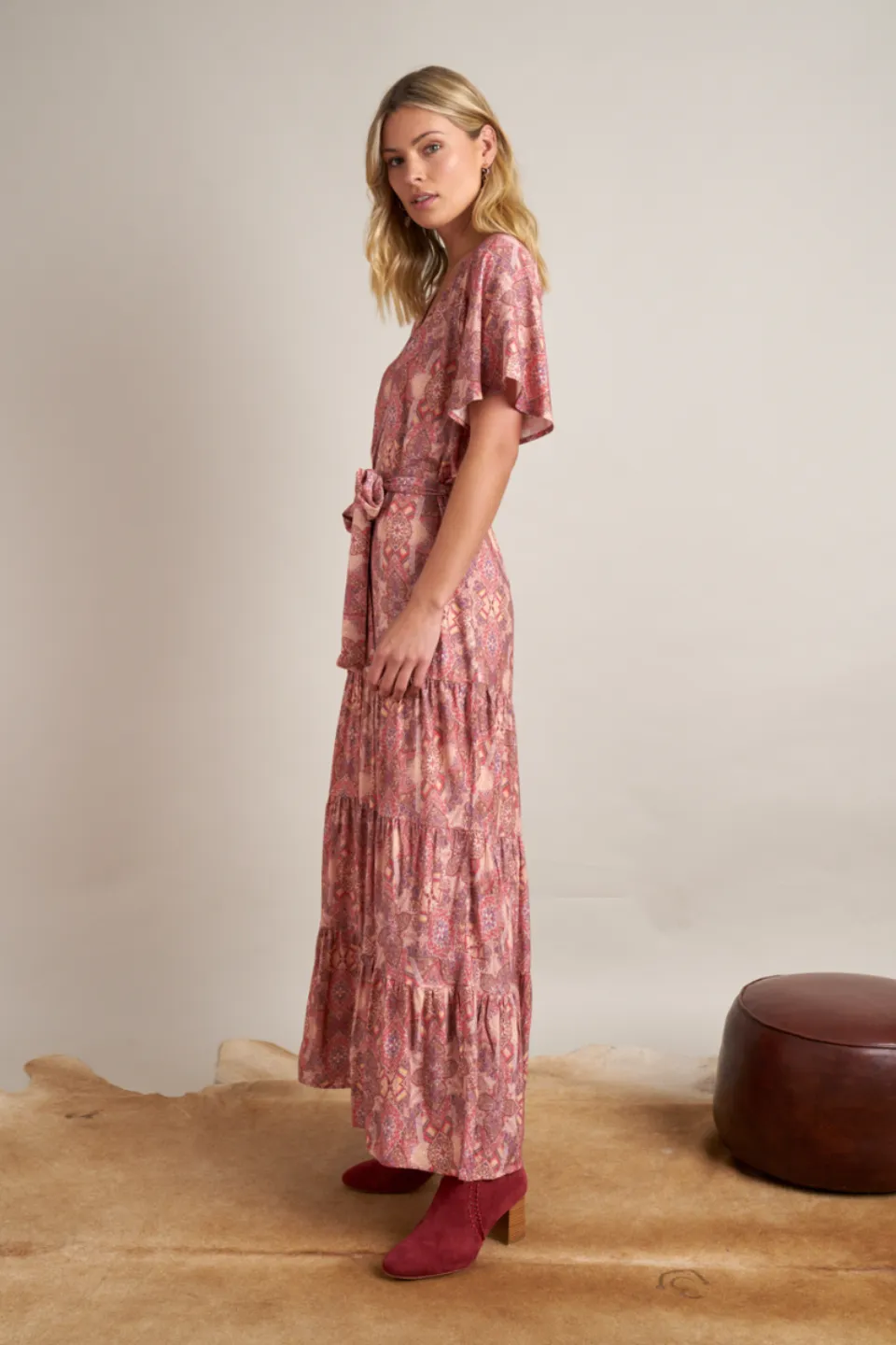 Ayla Pink Multi Wandering Soul V Tiered Maxi Dress