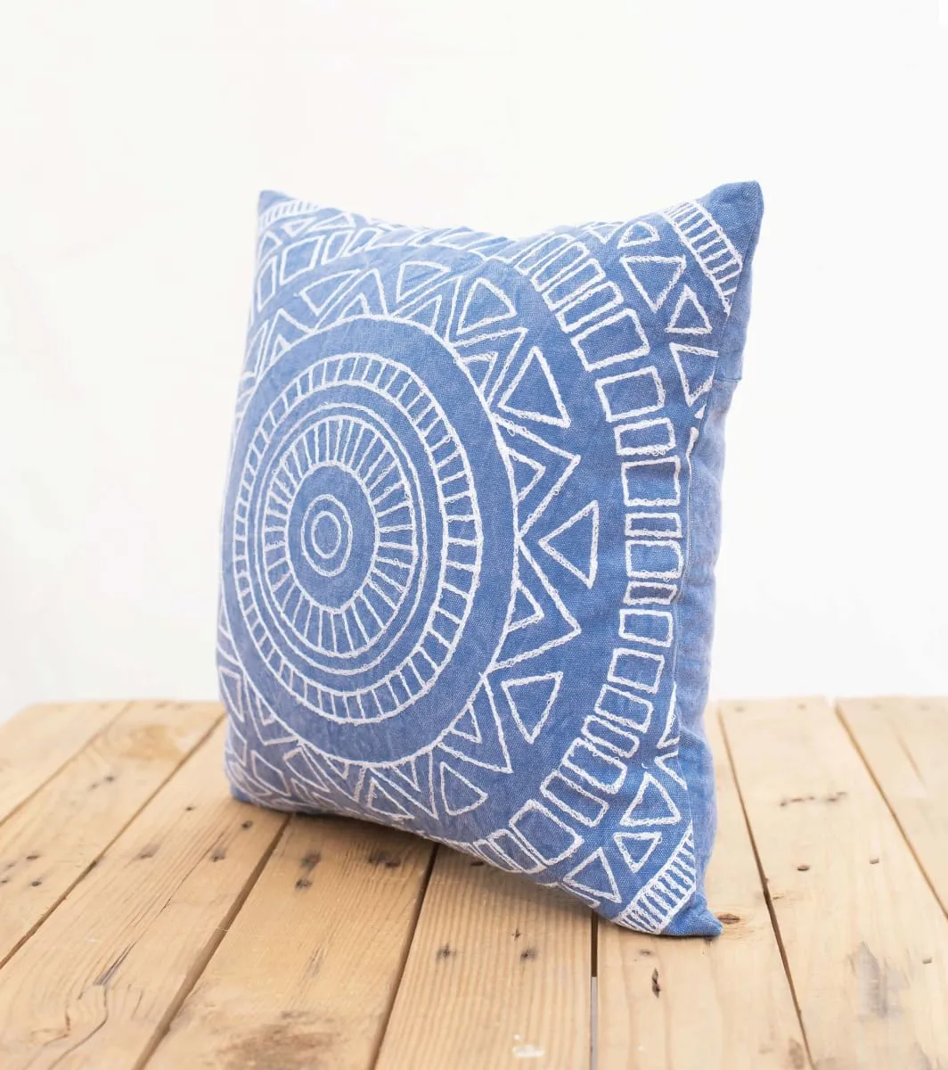 Aztec pattern pillow cover, blue colour, embroidery, geometrical, cotton pillow cover,16"X16"