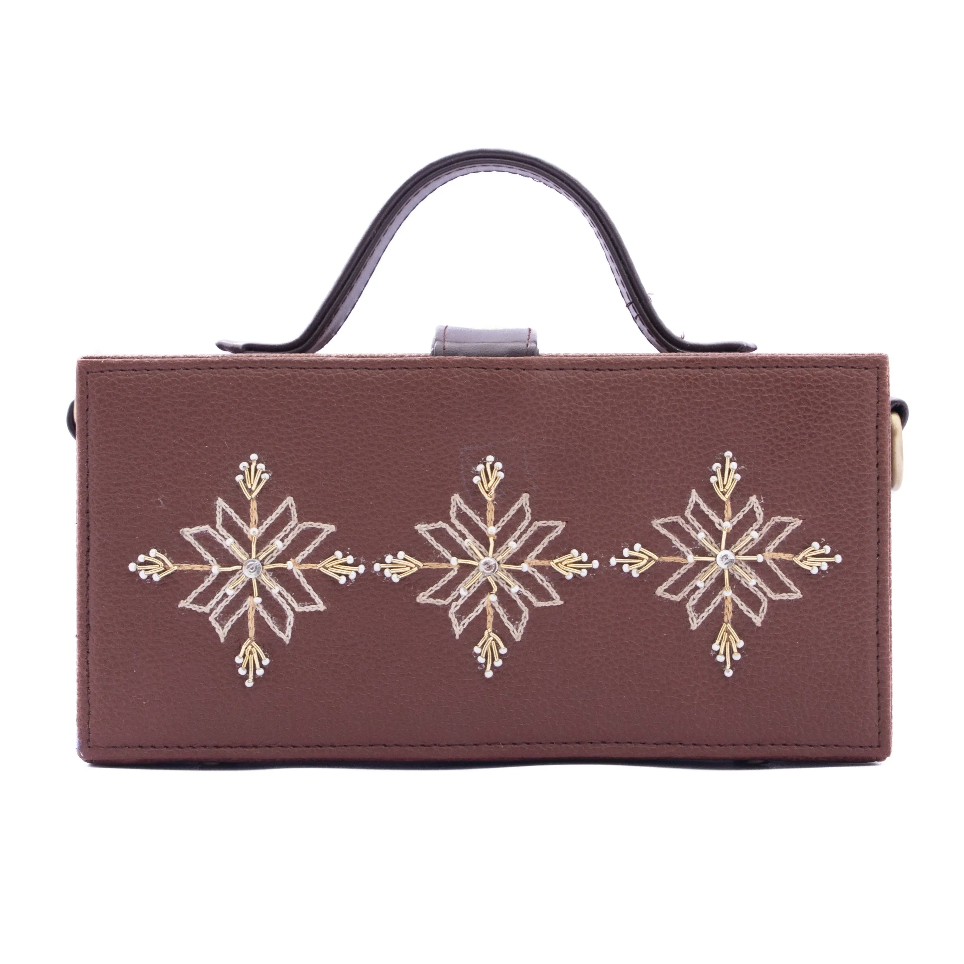 Aztec tan hand embroidered designer clutch bag for women