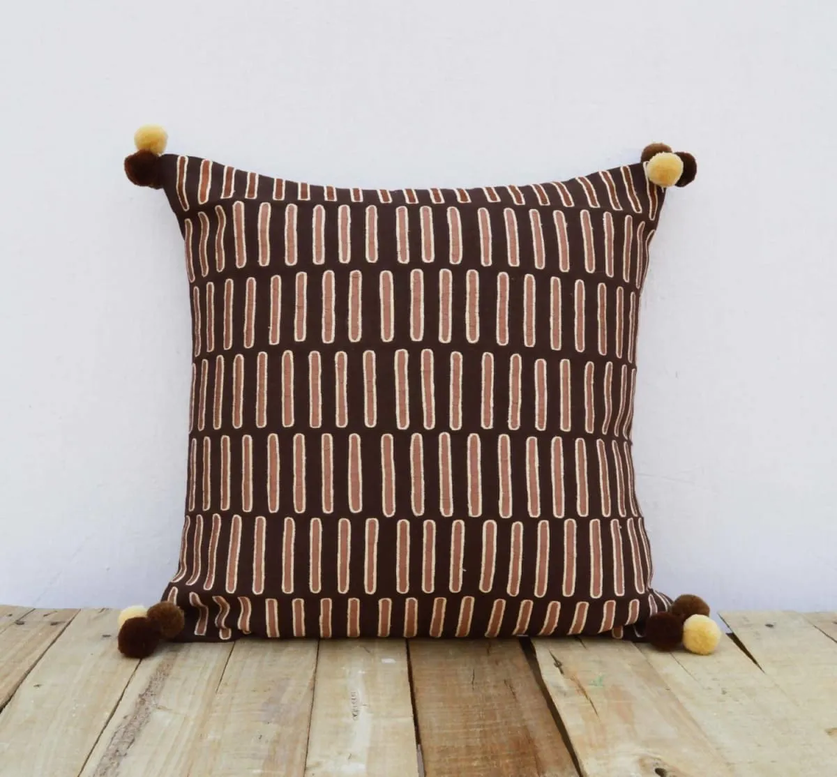 Brown and beige, pillow cover, embroidered, mola style pillows, standard size 16X16 inches