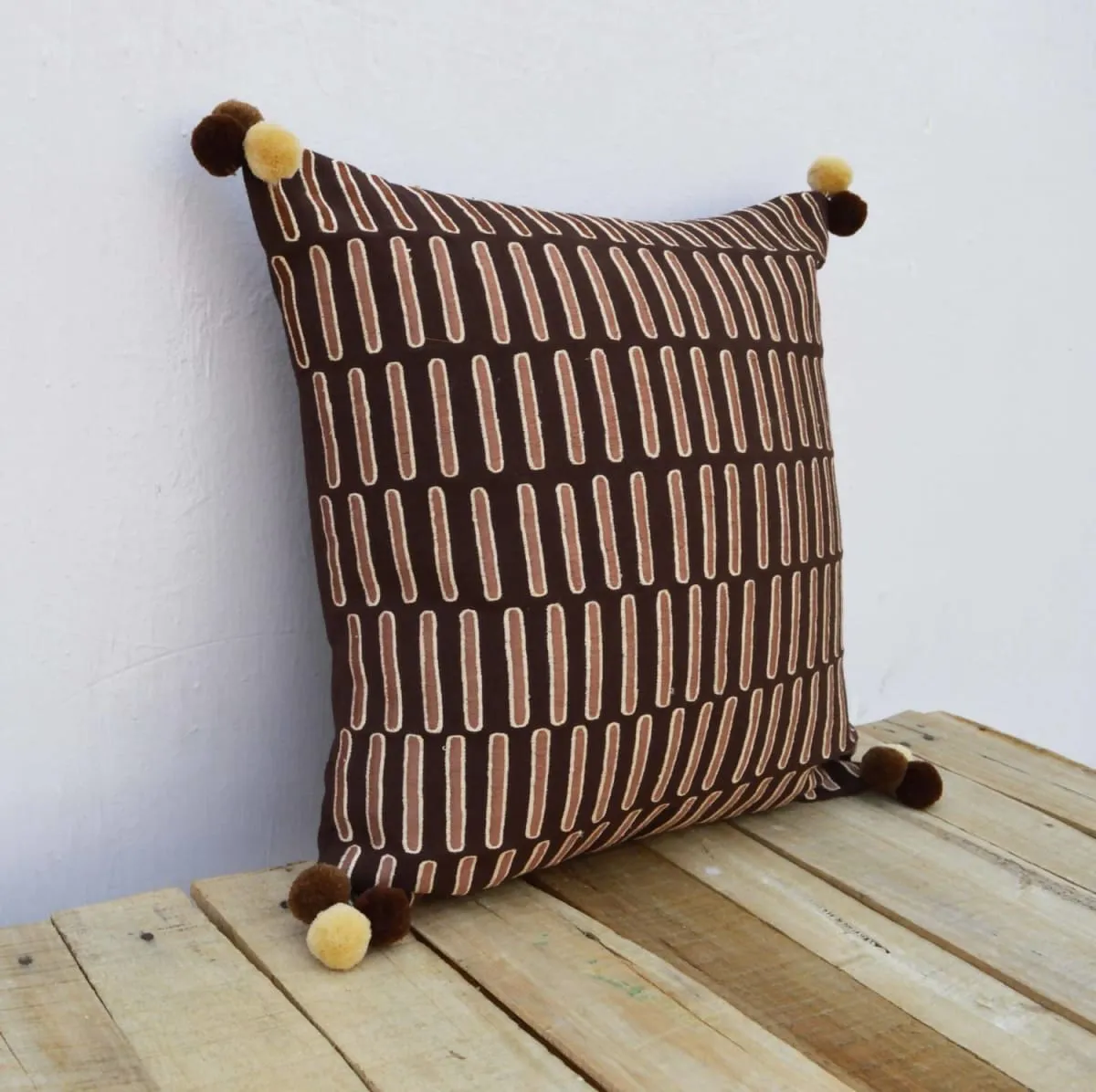 Brown and beige, pillow cover, embroidered, mola style pillows, standard size 16X16 inches