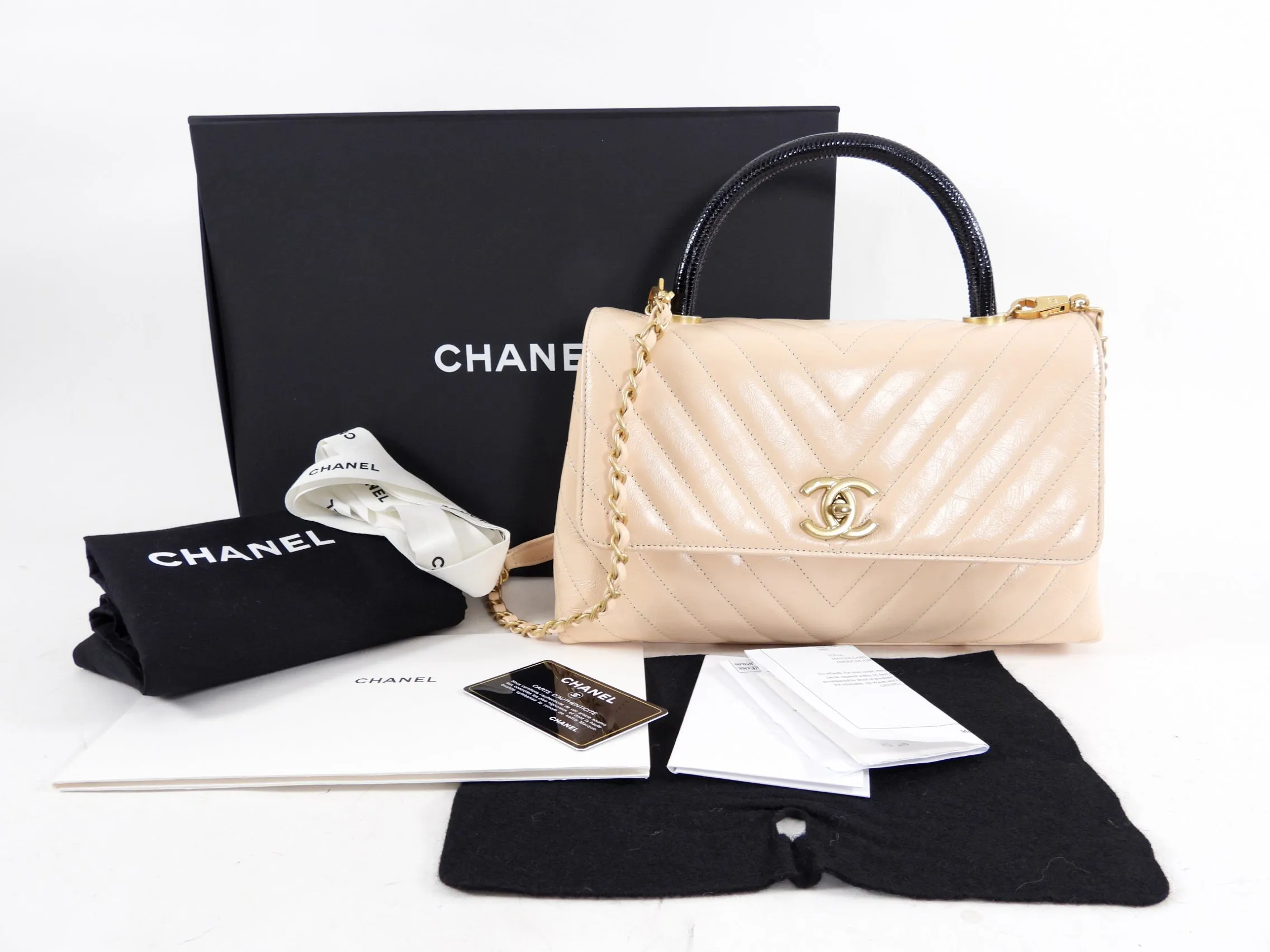 Chanel Nude Chevron Aged Leather and Exotic Top Handle Flap Bag