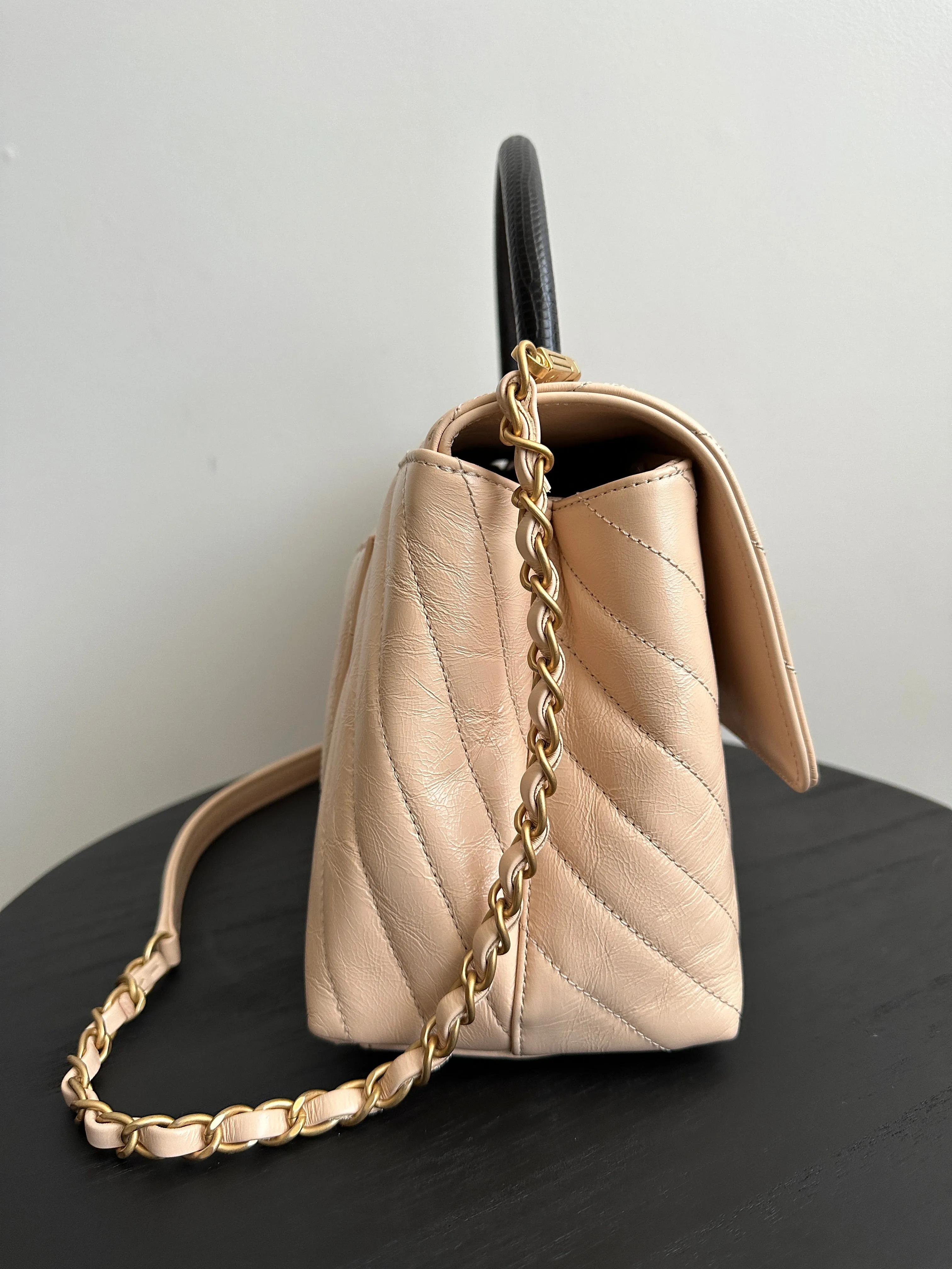 Chanel Nude Chevron Aged Leather and Exotic Top Handle Flap Bag