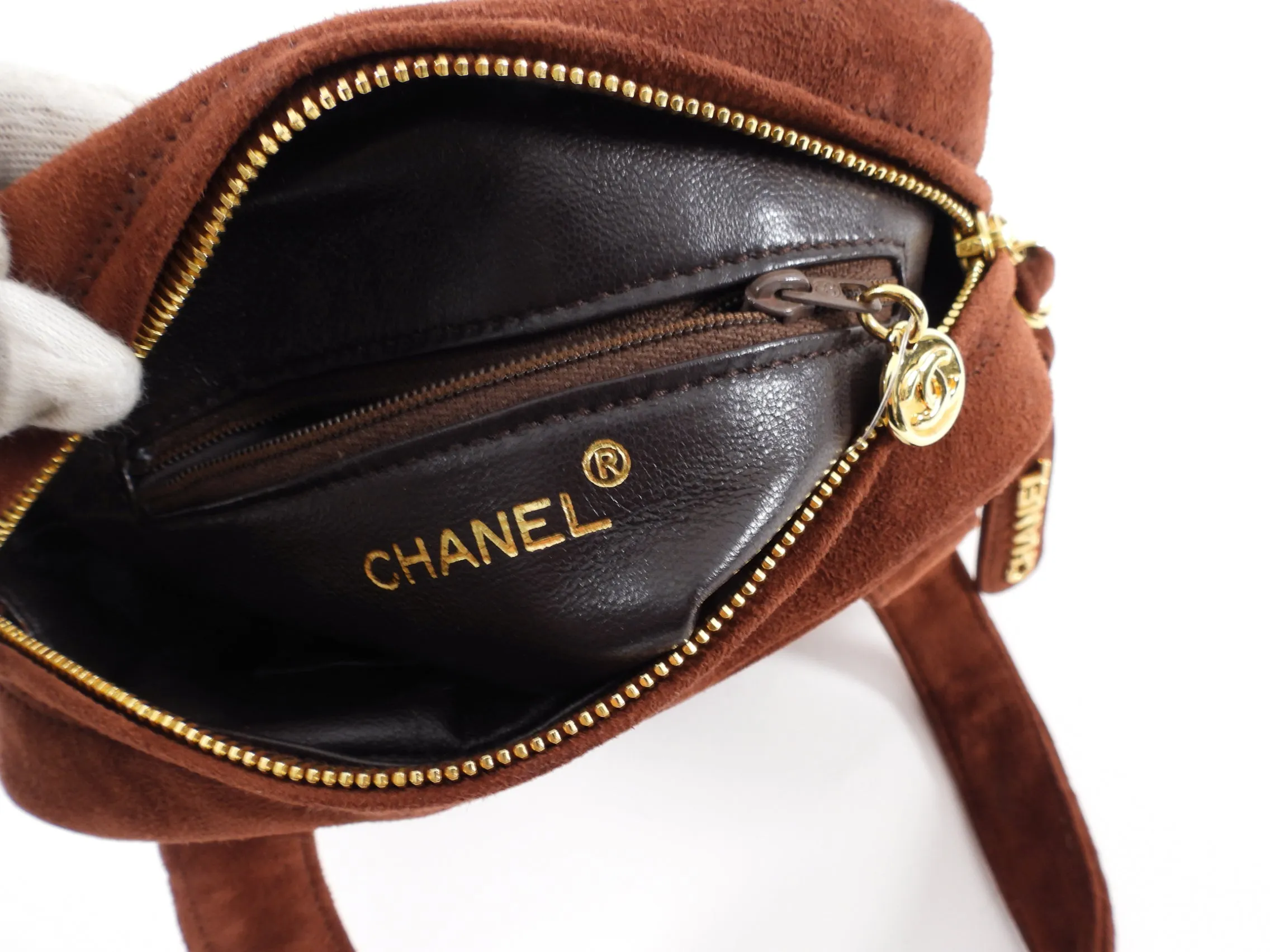 Chanel Vintage 1996-1997 Brown Suede CC Top Handle Bag