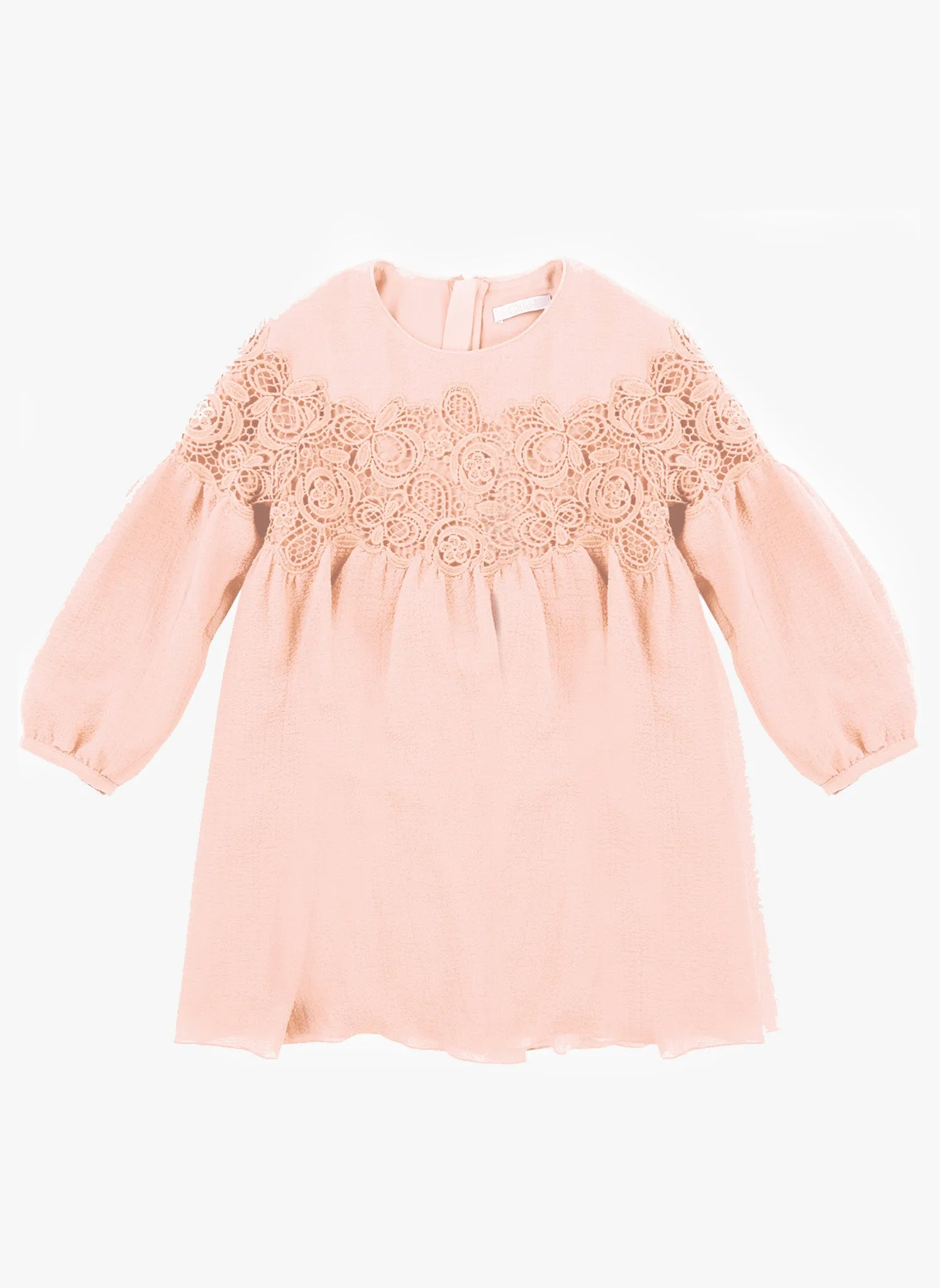 Chloe Girls Couture Crepe Dress with Guipure Embroidery Details in Pink