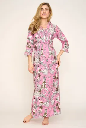 Cotton Annabel Maxi Dress in Pink Tropical