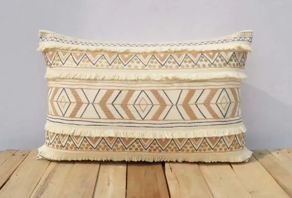 Cream colour pillow cover, embroidered, moroccan pillow, standard size 14X21 inches