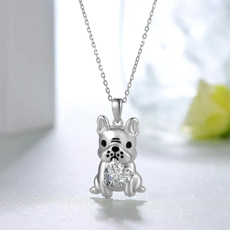 Dog Necklace for Women 925 Sterling Silver French Bulldog Necklace Pug Frenchie Gifts for Daughter Granddaughter Girls Women