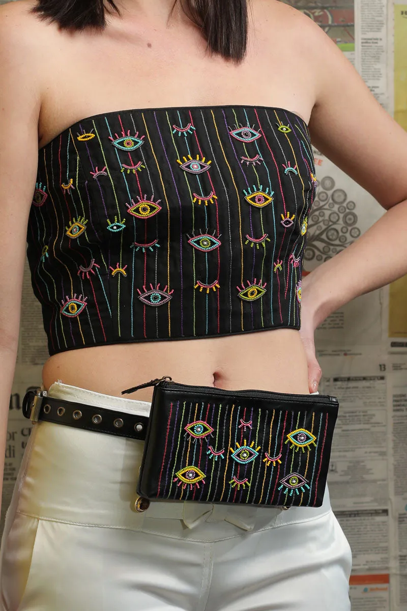 Evil Eye Embroidered waist belt bag for women