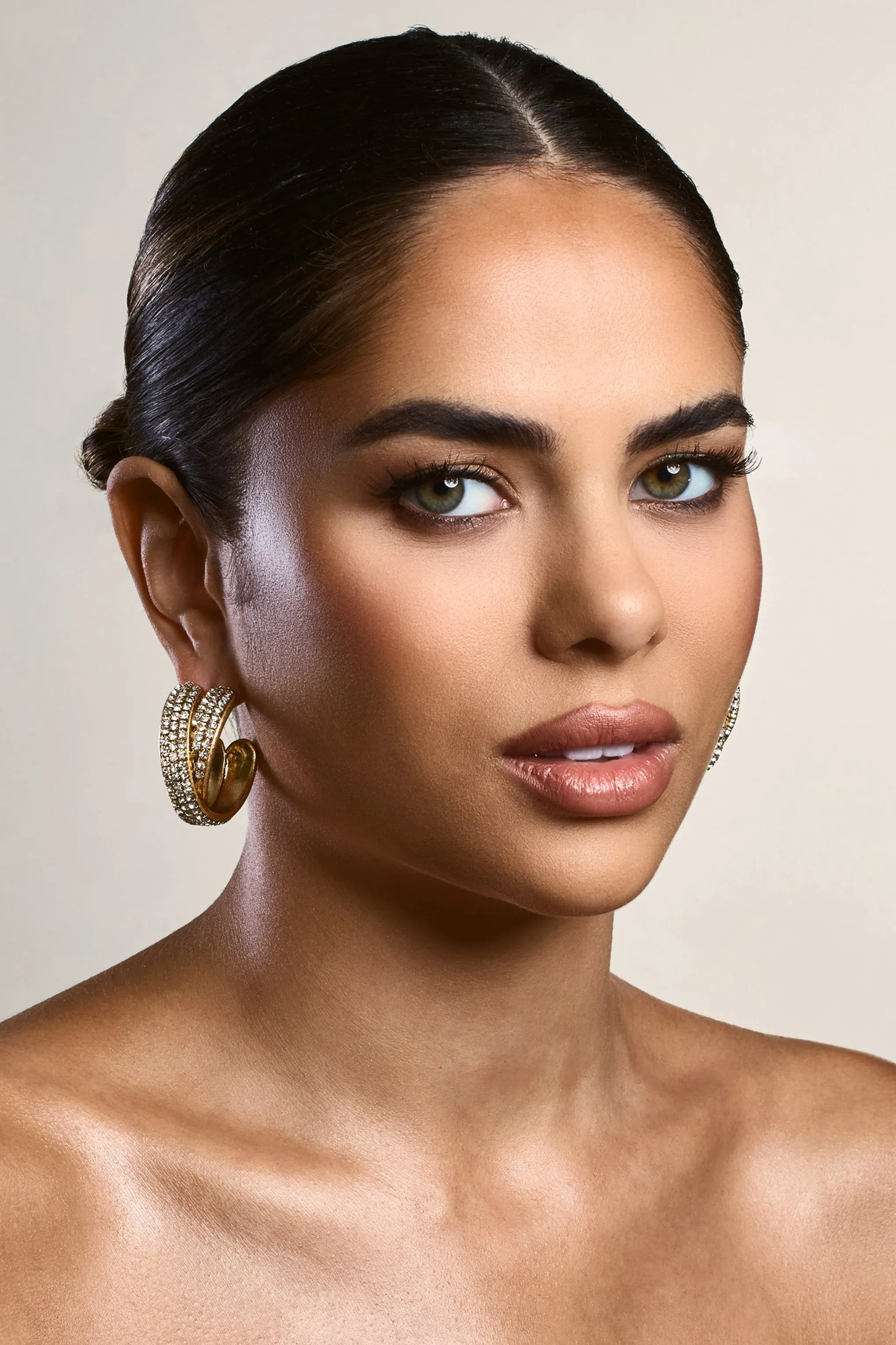 Flavia | Gold Diamante Layered Chunky Hoops