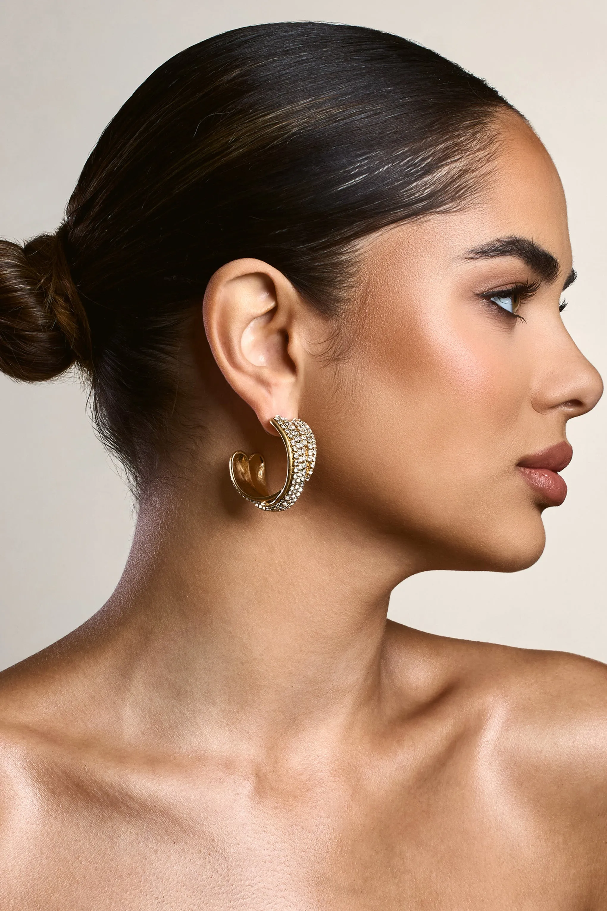 Flavia | Gold Diamante Layered Chunky Hoops