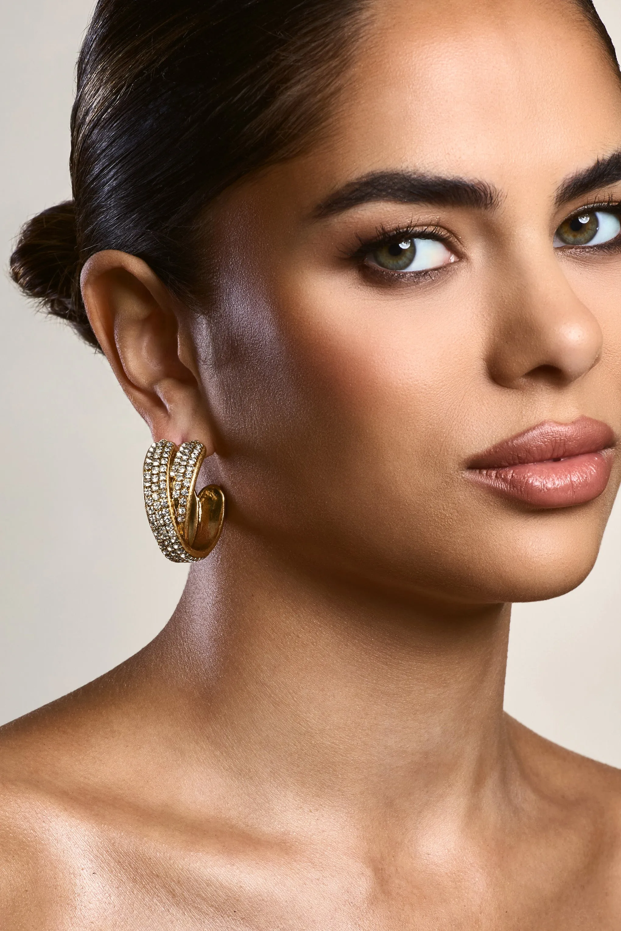 Flavia | Gold Diamante Layered Chunky Hoops