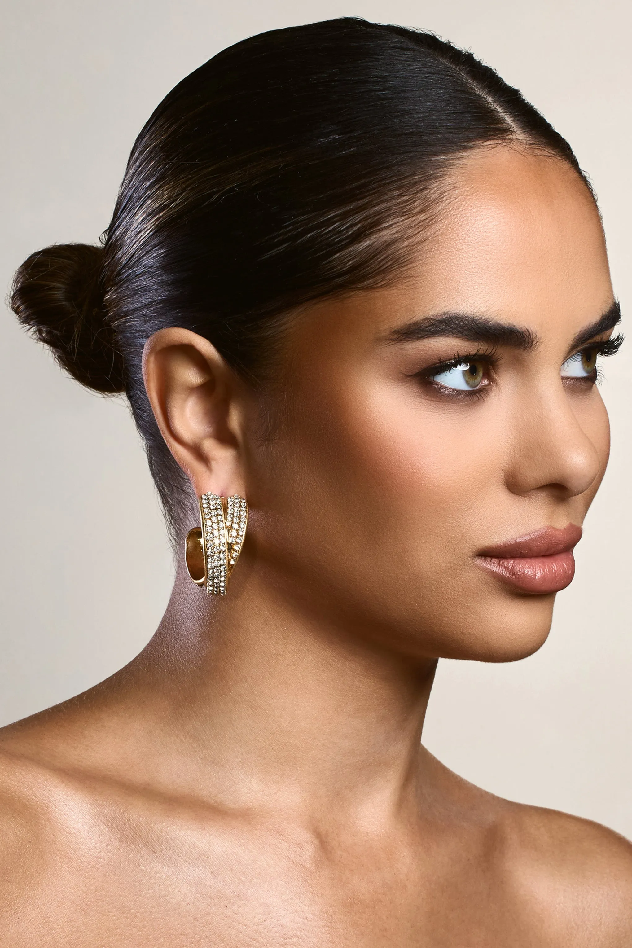 Flavia | Gold Diamante Layered Chunky Hoops