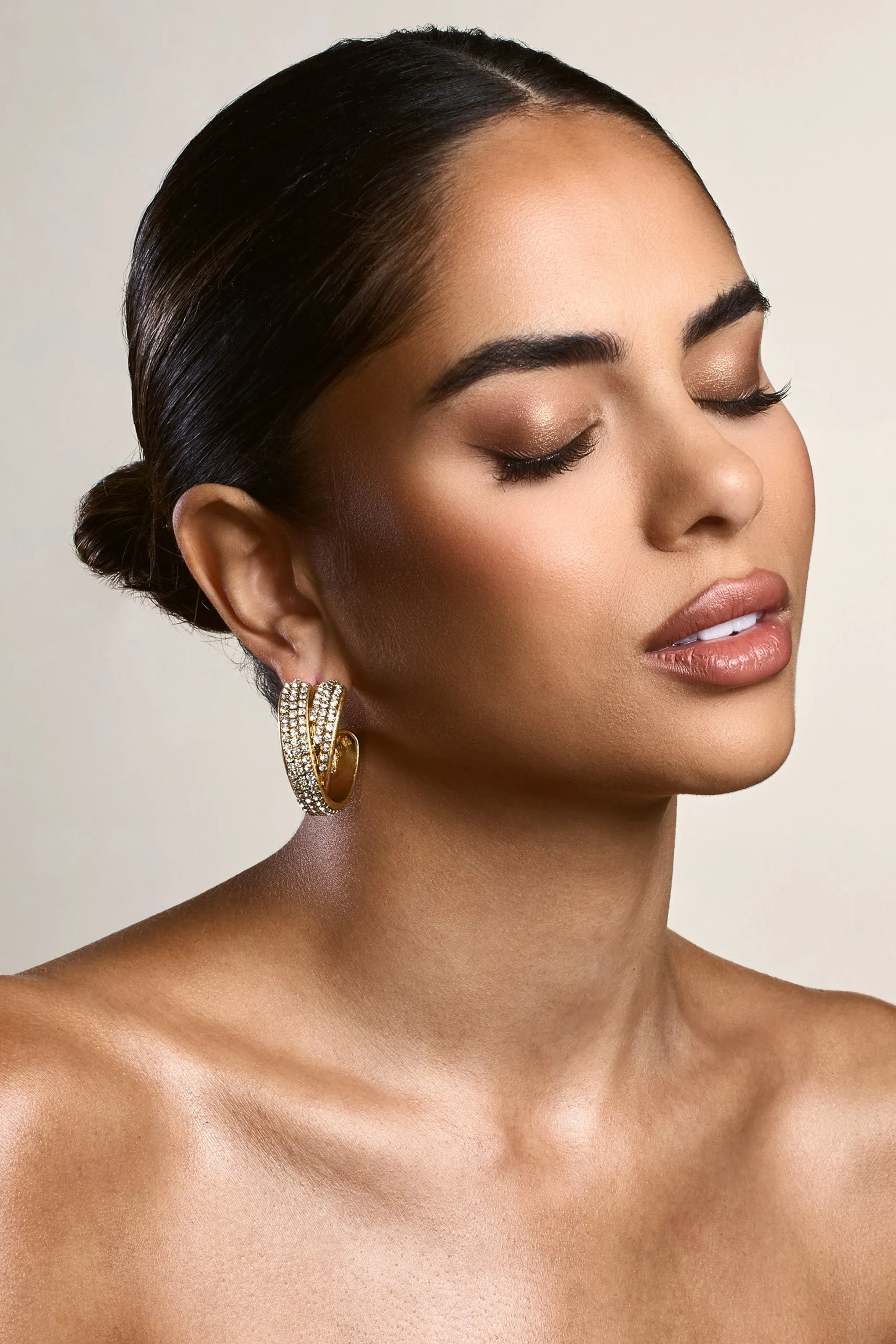 Flavia | Gold Diamante Layered Chunky Hoops