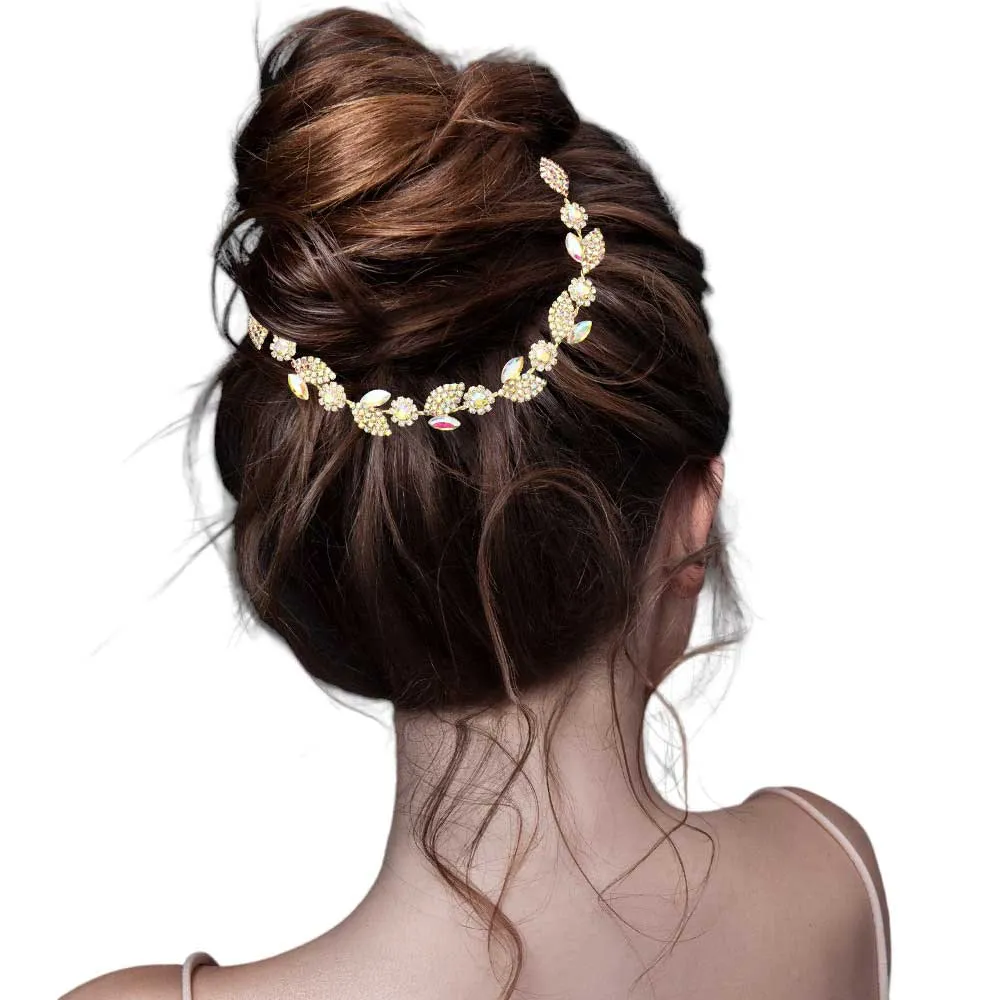 Floral Marquise Stone Accented Bun Wrap Headpiece