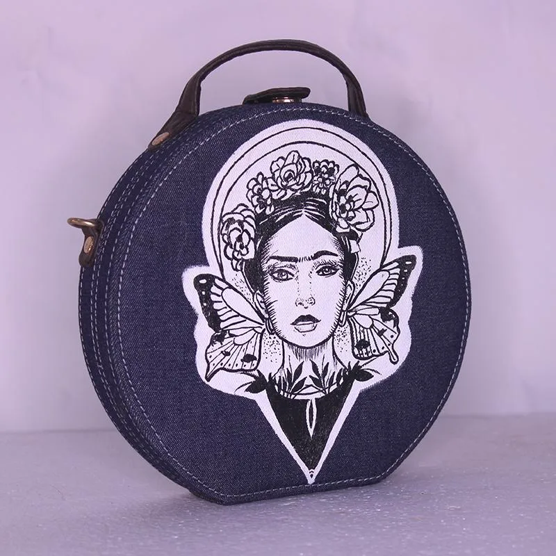 Frida Kahlo Denim Hand-painted Sling Bag for women