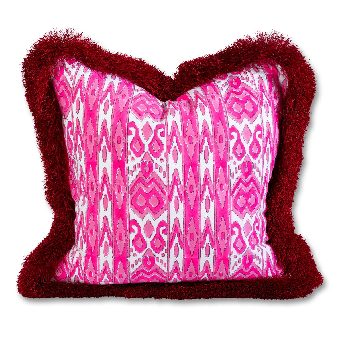 Fringe Blockprint Pillow - Poppy