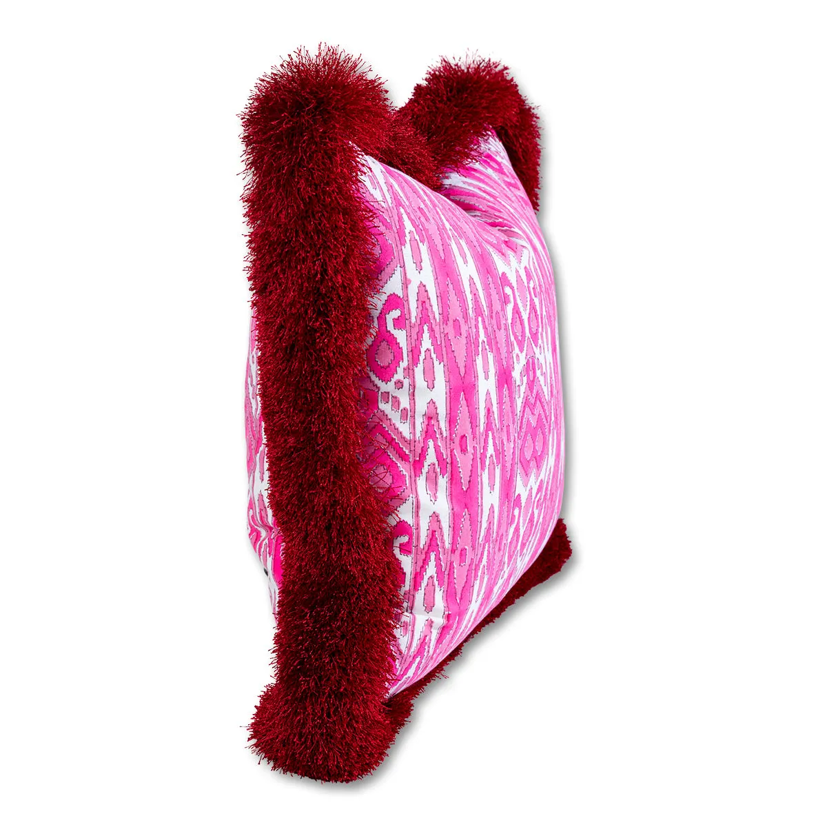 Fringe Blockprint Pillow - Poppy