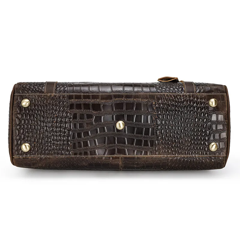 Genuine Leather Crocodile Embossed Weekend Travel Bag