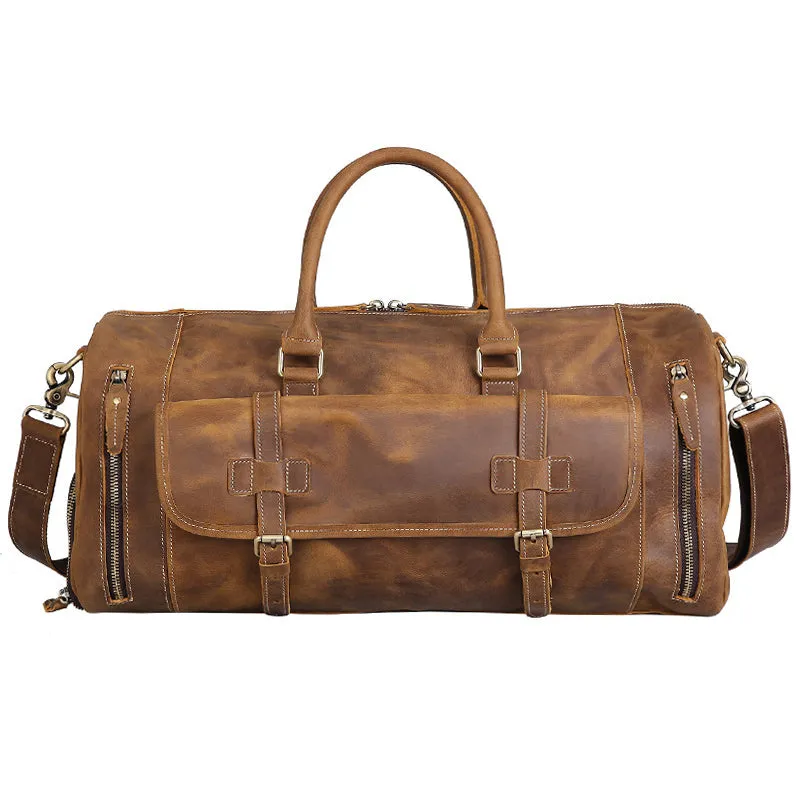 Genuine Leather Overnight Travel Duffel Weekender