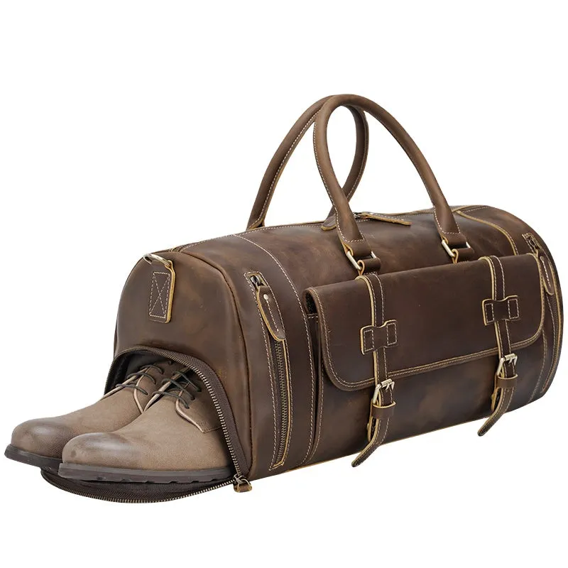 Genuine Leather Overnight Travel Duffel Weekender