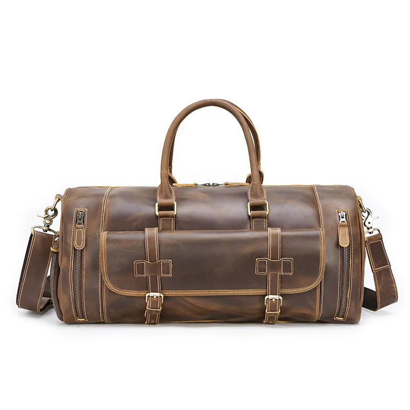 Genuine Leather Overnight Travel Duffel Weekender