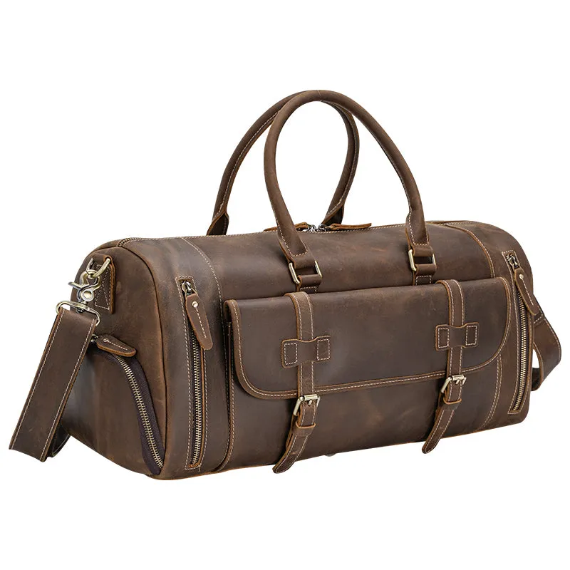 Genuine Leather Overnight Travel Duffel Weekender