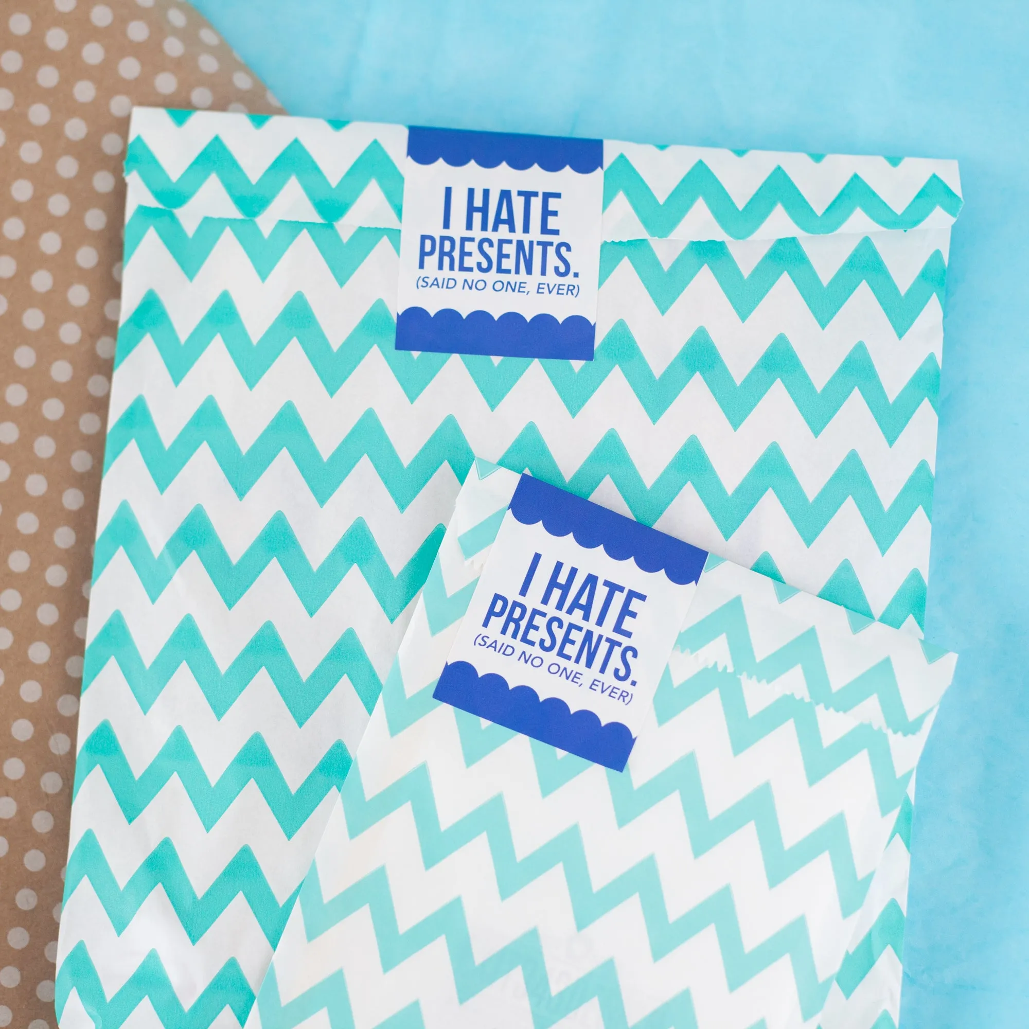 GIFT WRAP UPGRADE: LARGE ITEMS, Light Blue ZigZag