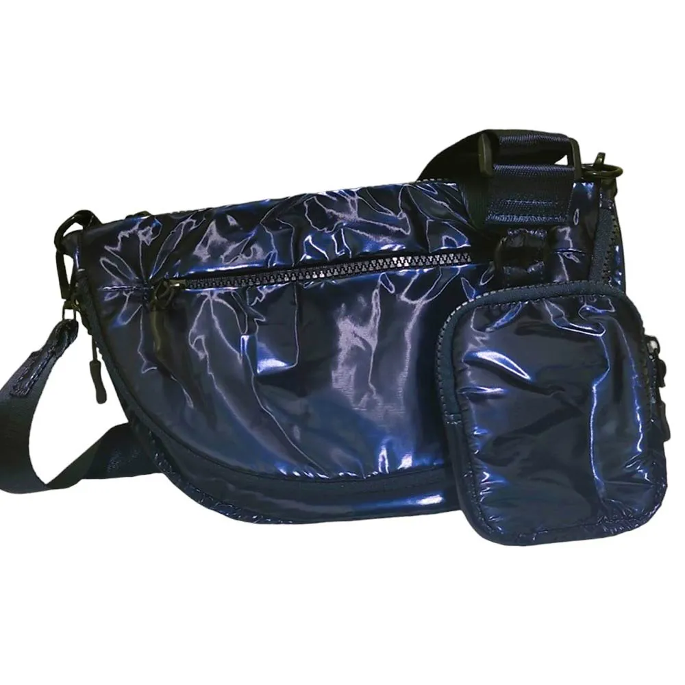 Glossy Puffer Half Moon Crossbody Bag