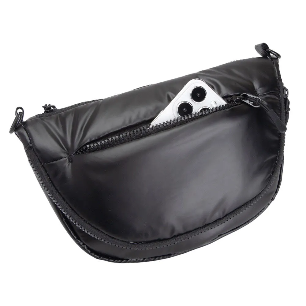 Glossy Puffer Half Moon Crossbody Bag