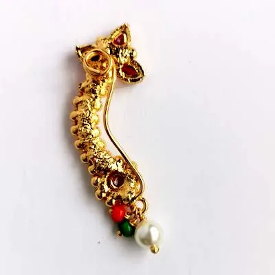 Gold Pink Nath Nose Pin Clip On