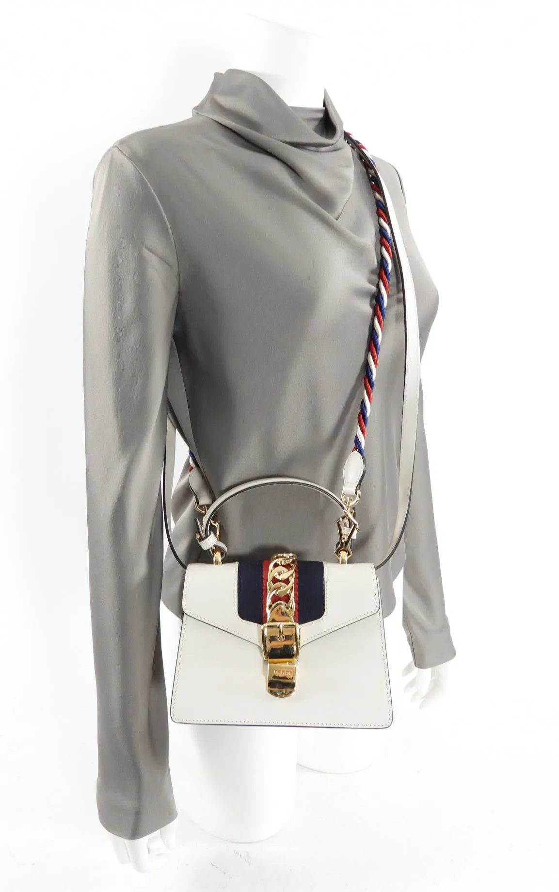 Gucci Sylvie Mini Ivory Leather Crossbody Bag