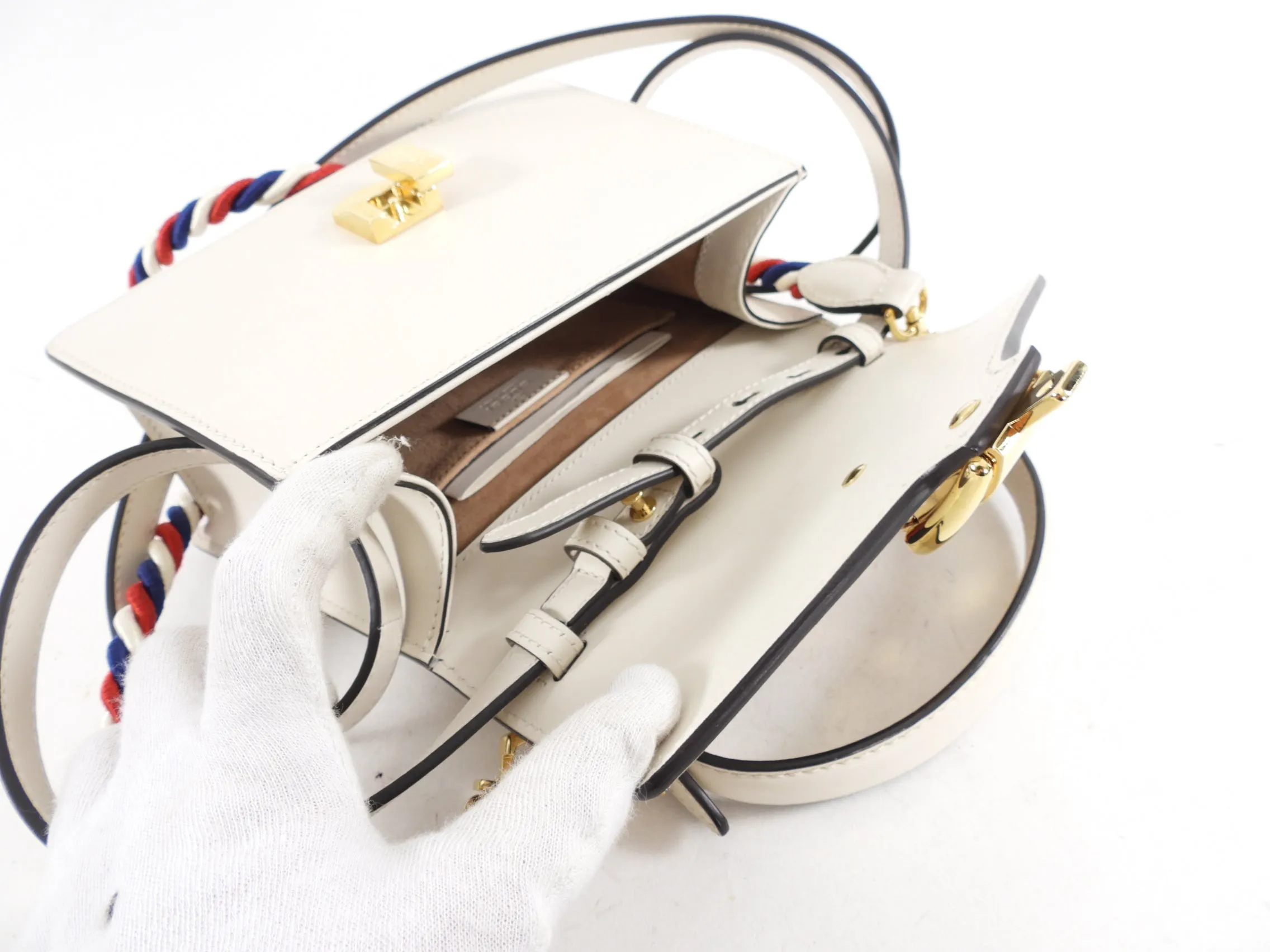 Gucci Sylvie Mini Ivory Leather Crossbody Bag