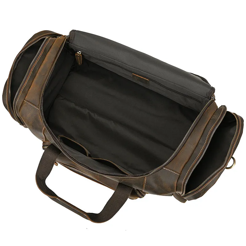 High Capacity Leather Duffle Weekender Bag