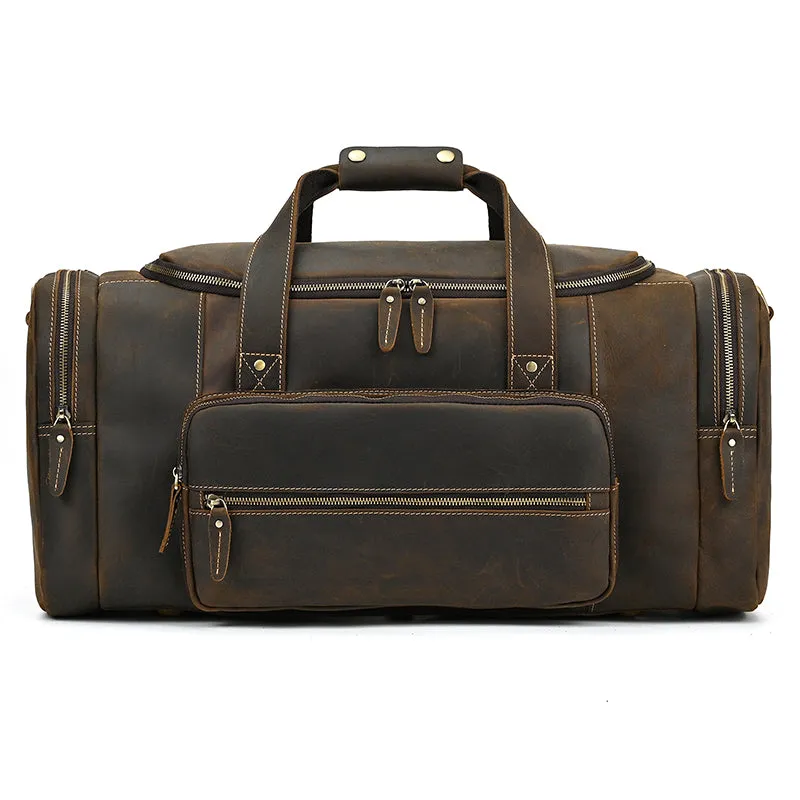 High Capacity Leather Duffle Weekender Bag