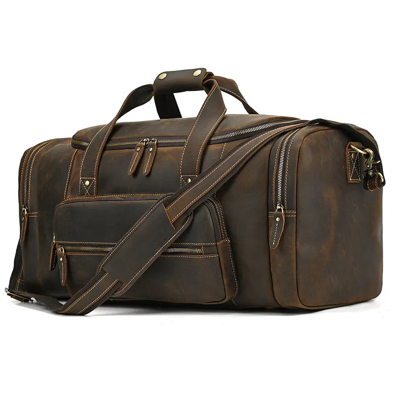 High Capacity Leather Duffle Weekender Bag