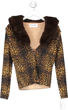 HOUSE OF SUNNY Brown Jungle Peggy Faux Fur-trimmed Knitted Cardigan UK 8