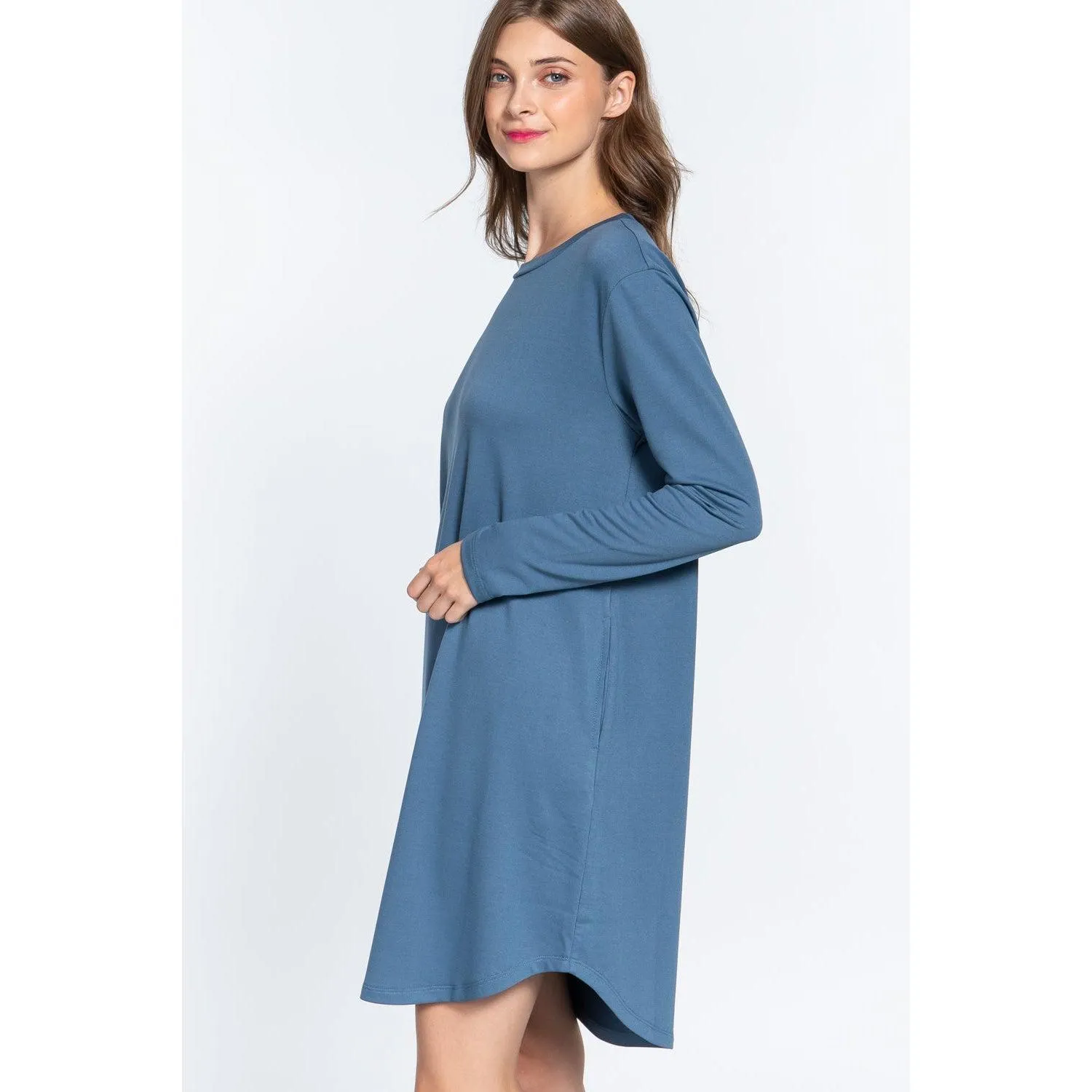 Long Slv French Terry Mini Dress