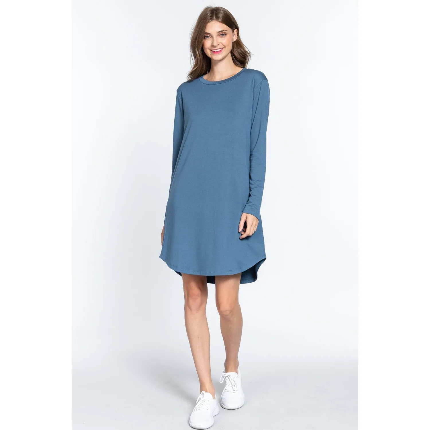 Long Slv French Terry Mini Dress