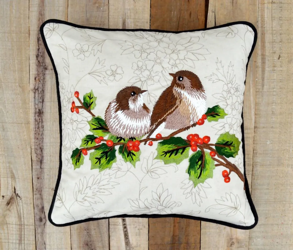 Love Birds pillow, embroidered, cotton throw pillow, 12X12 inches