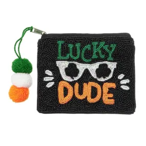 LUCKY DUDE Message Sequin Sunglasses Beaded Mini Pouch Bag